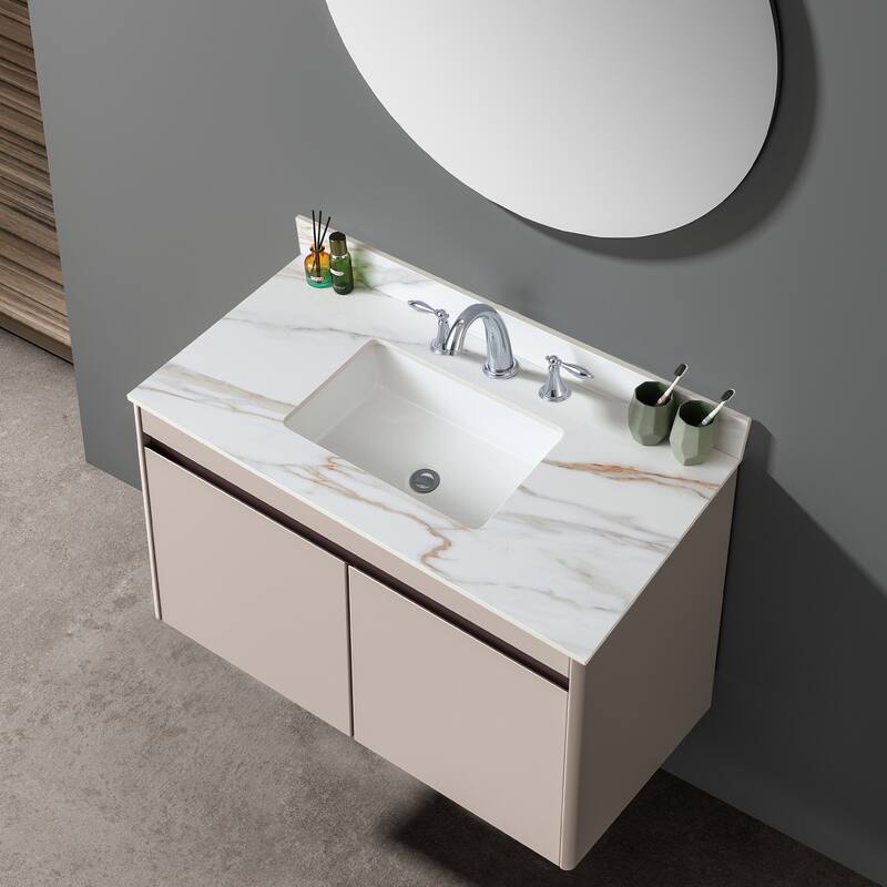 31 Inch Marble Vanity Top,Bathroom Vanity Top with Undermount Rectangular Middle Sink and 4 Inch Height Backsplash