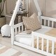 preview thumbnail 5 of 8, Modern Twin Size Pine Wood Tent-Shaped Floor Bed Frame, Teepee Bed with Guardrails & Slats for Kids Girls Boys, White
