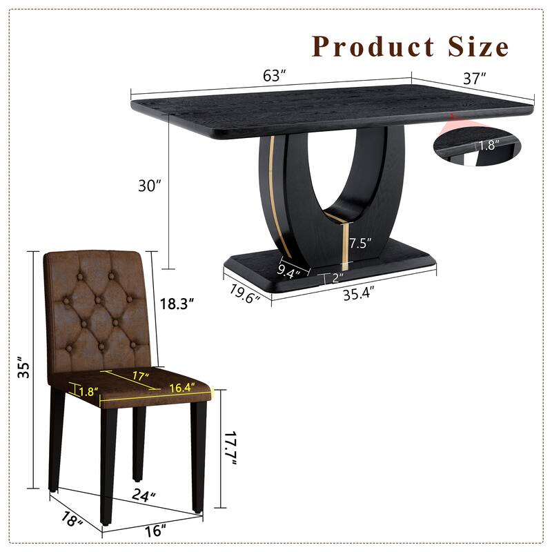 5-Piece Rectangular Dining Table Set, 63-inch Wooden Dining Table with 4 Upholstered Chairs, Stylish Dining Room Table Set for 4