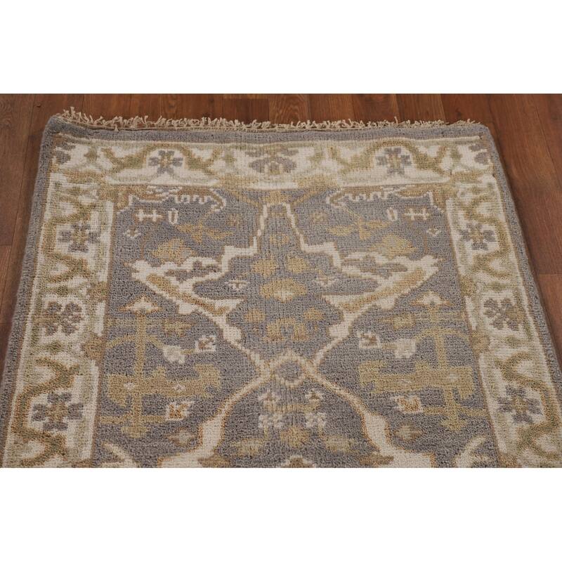 Gray Oushak Indian Runner Rug Handmade Wool Carpet - 2'7"x 11'7"