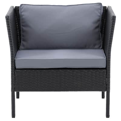 CorLiving Black Patio Armchair - Black Finish/Ash Grey Cushions