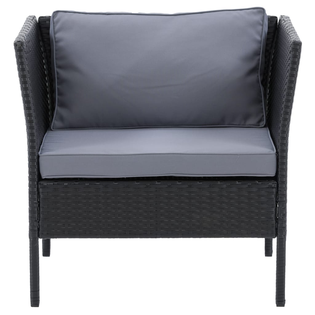 CorLiving Black Patio Armchair - Black Finish/Ash Grey Cushions