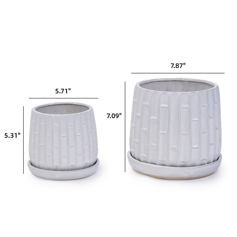 Anmytek Handmade Ceramic Planter Set of 2 White Glazed