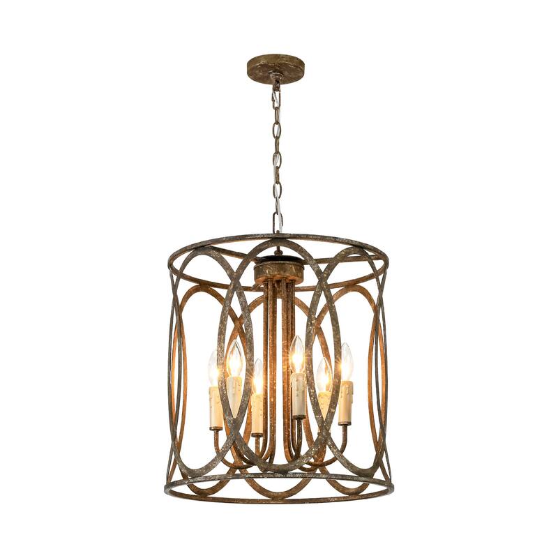 4-light Retro Bronze Rusted Finish Drum/Cylinder Frame Design Chandelier For Use in Kitchen Island, Dining Rooms