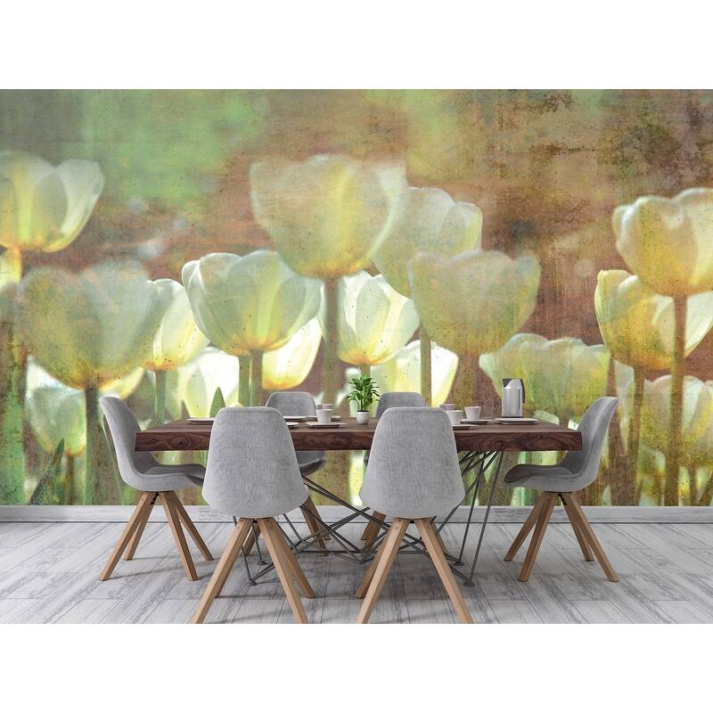 Dimex White Tulips Abstract Wall Mural - 98.4in x 147.6in x 0.025in