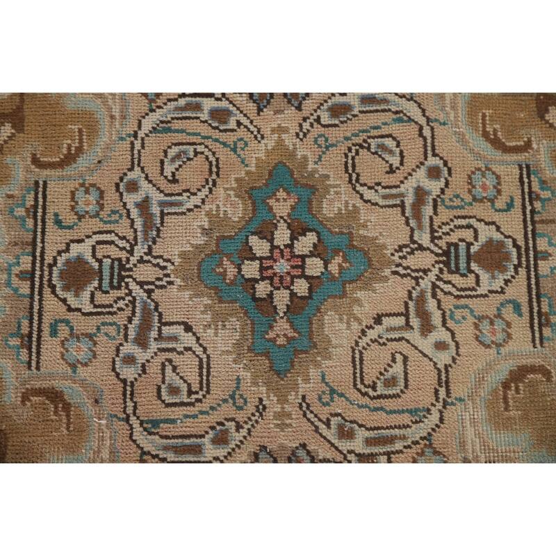 Hand Knotted Oriental 100% Wool Carpet Traditional Floral Pink Tabriz Area Rug - 12' 7'' X 9' 9''