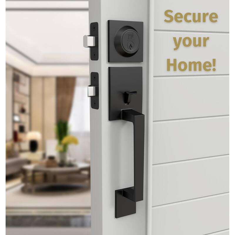 Mega Handles Tobelle Entrance Handleset with Interior Door Lever & Single Cylinder Deadbolt – Stainless Steel – Modern Design