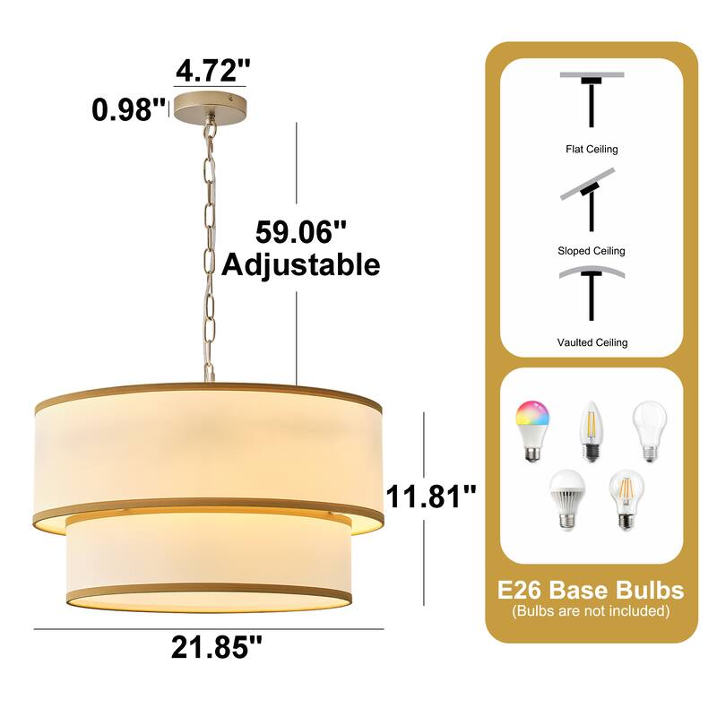 Starsky 5-Light White Fabric Drum Chandelier