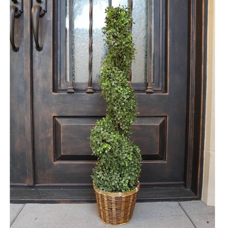 3' Artificial Boxwood Leave Topiary in Basket, Set of 2