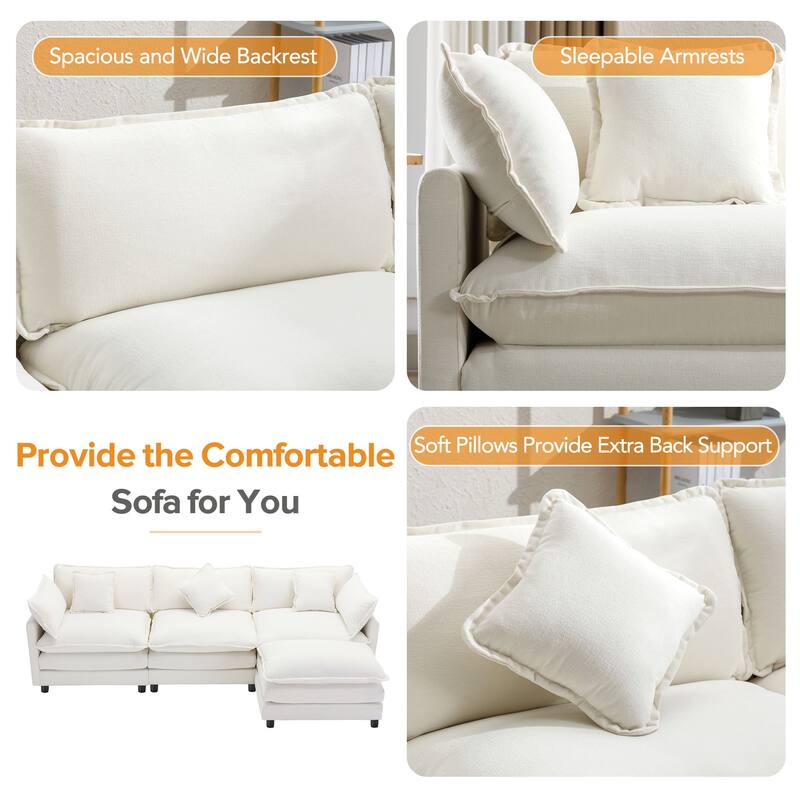 112.2" Modern L-Shaped 4-Seat Sectional Sofa with Removable Ottoman, 5 Plush Pillows, and Sturdy Construction