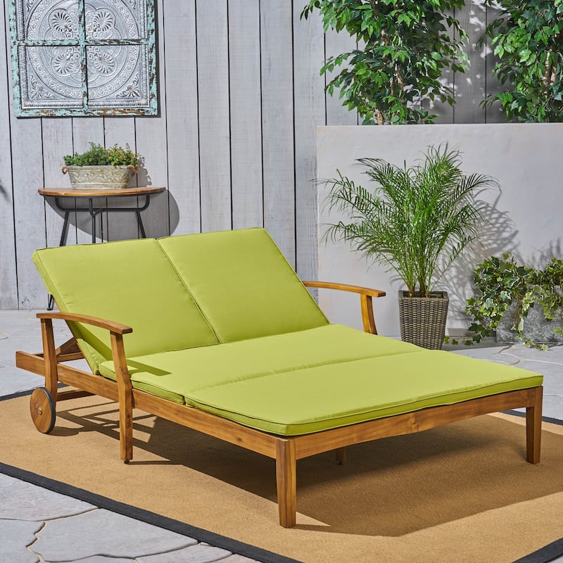 Perla Outdoor Acacia Wood Double Chaise Lounge by Christopher Knight Home