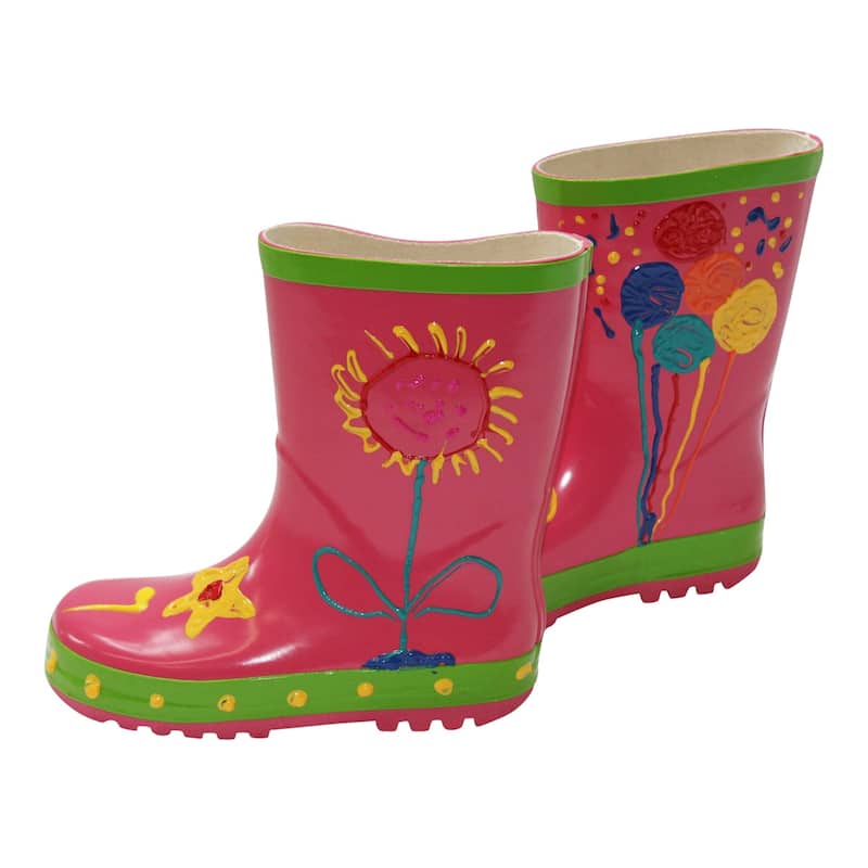 Little Pals Paint Your Own Wellies Kids Rain Boots, Pink with Green Trim or Green with Blue Trim, US Kids size 11.5