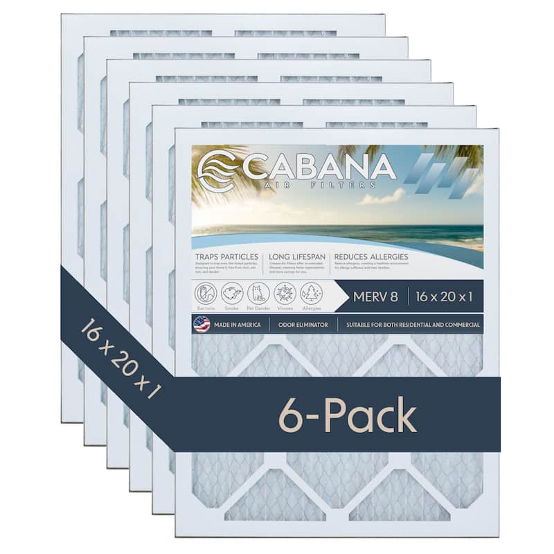Cabana Air Filters 6 Pack HVAC Furnace Air Filters, MERV 8, 16 x 20 x 1, White - 0.68