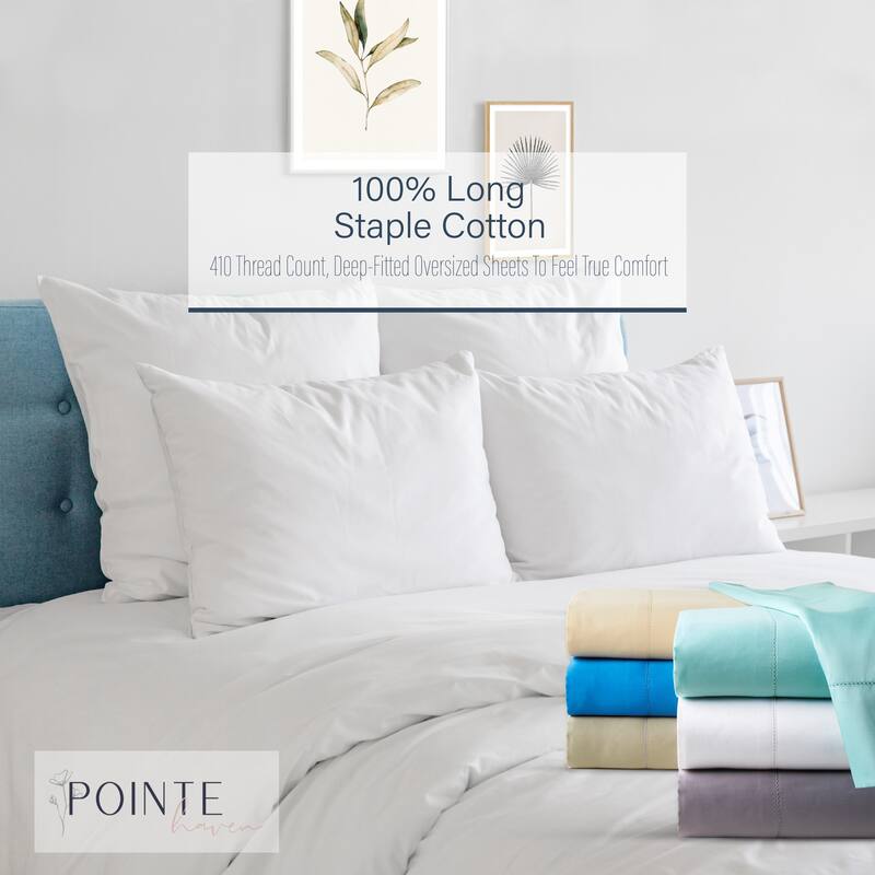 Pointehaven 410 Thread Count Long Staple Cotton Oversized Bed Sheet Set