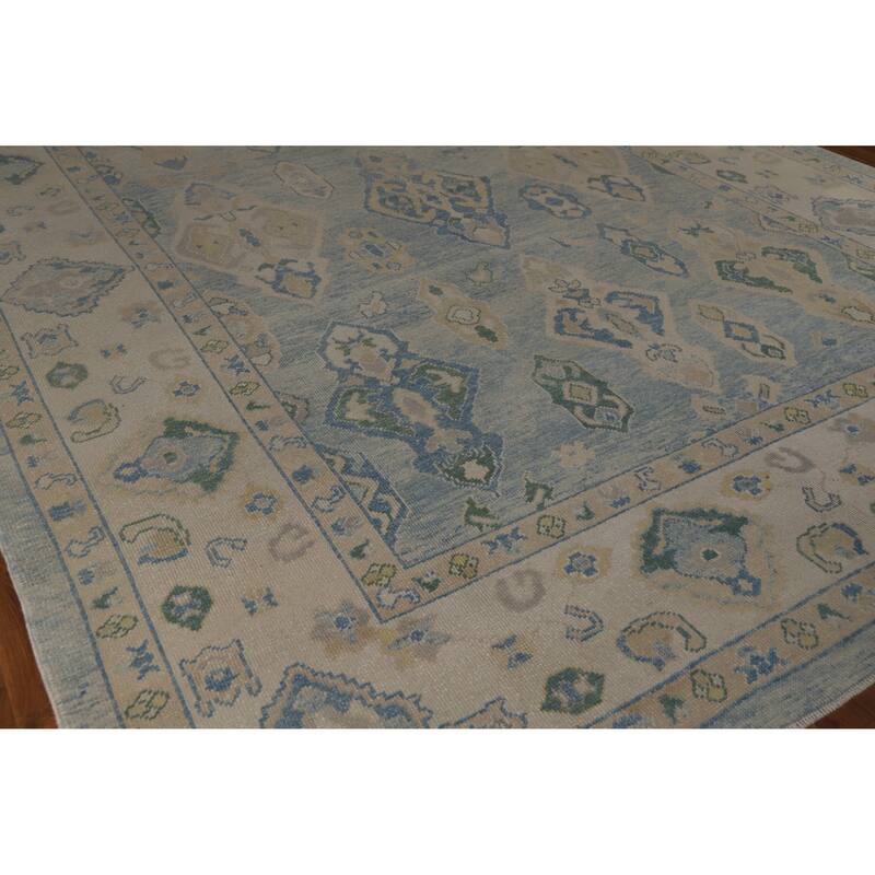 Hand Knotted Oriental 100% Wool Carpet Transitional All-Over Navy Blue & Blues Oushak Area Rug - 12' 11'' X 9' 5''