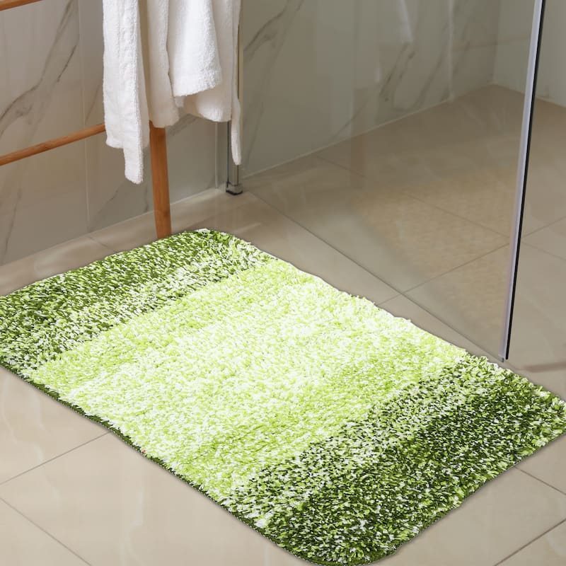 1 Pcs Polyester Bathroom Mat Non Slip Soft Bath Mats Rugs, Machine Washable - Gradient Green - 23.62"x 15.75"