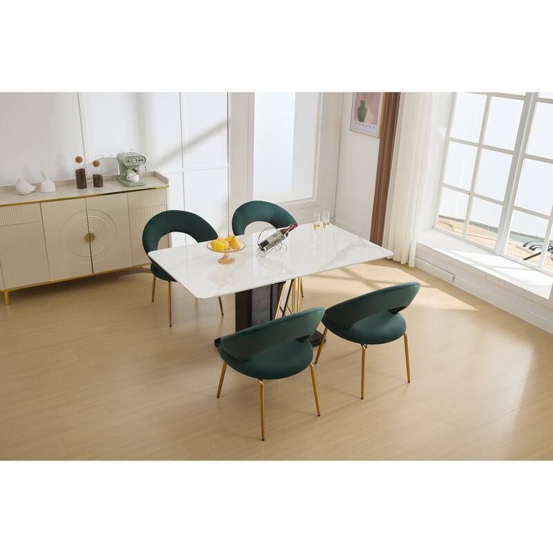 Velvet Dining Chairs with Curved Backrest and Metal Legs, kitchen Chair with Adjustable Foot Nails for Dining Room