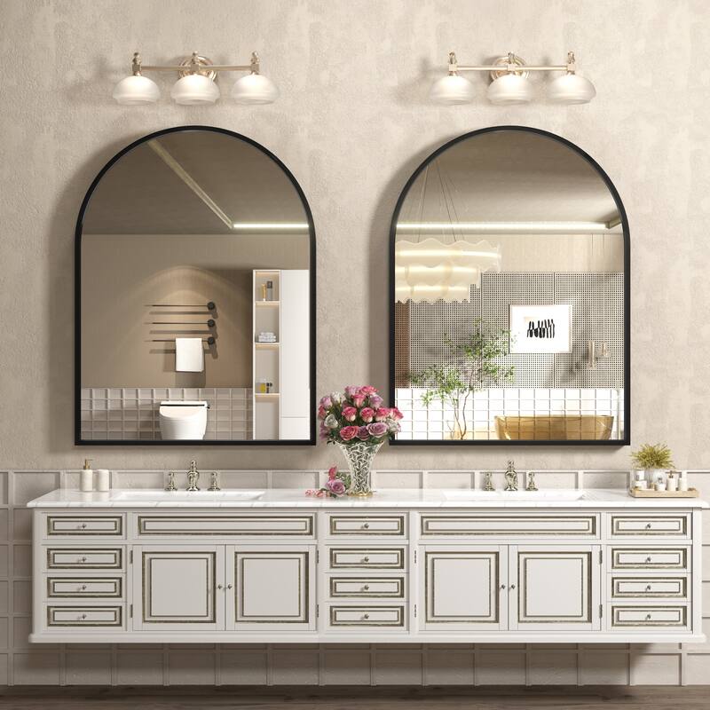 Arch High-Strength Tempered Glass and Aluminum Alloy Framed French Cleat Mounted Wall Mirror