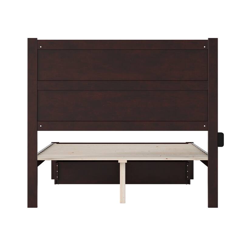 Full Bed with Foot Drawer & Charging Station - Espresso Wood Bed Frame - 53.5" x 76"