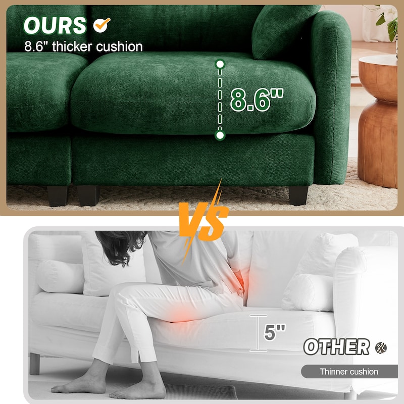 74" Loveseat Sofa, Modern Chenille Deep Seat Sectional Couch for Living Room, Tufted Backrest Love Seat with Pillows