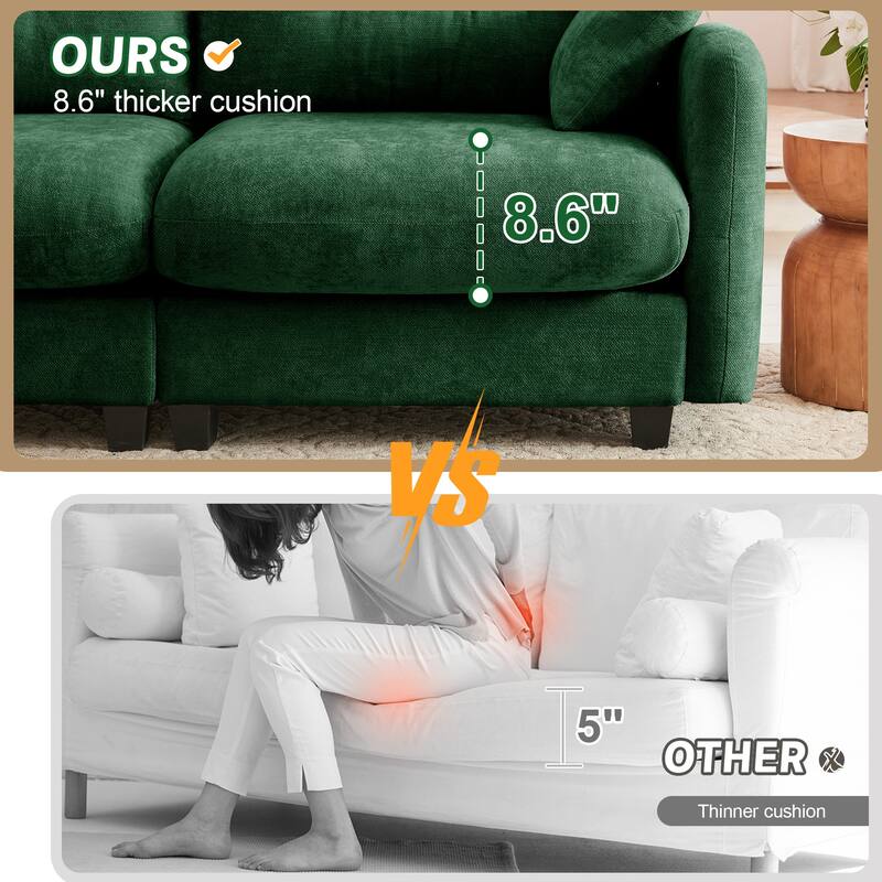 Sectional Sofa with Tufted Backrest, Chaise Lounge Sofa with 2 Throw Pillows, Four-Seater Recliner Sofa for Living Room