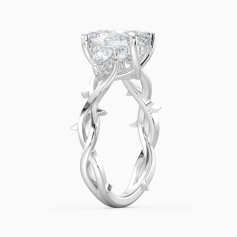 Auriya 14k Gold Oval Lab Grown Diamond Thorn Vine Three Stone Hidden Halo Engagement Ring 1 to 5 ct. tw. (F-G, VS)