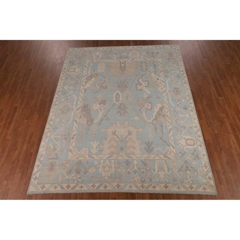 Light Blue Oushak Vegetable Dye Rug Hand-Knotted Wool Carpet - 8'1"x 10'1"