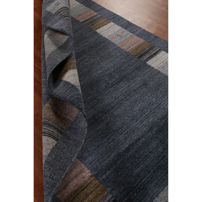Hand Knotted Oriental 100% Wool Carpet Tribal Tribal Navy Blue & Blues Gabbeh Area Rug - 10' 0'' X 5' 6''