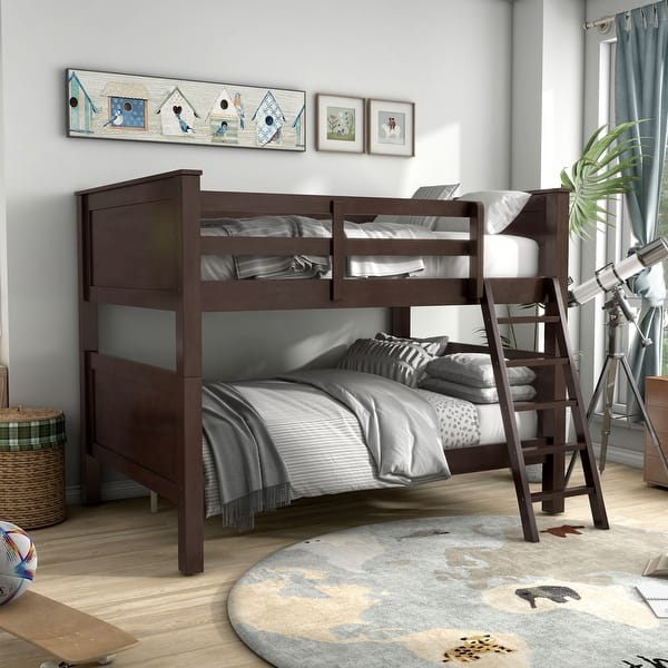 slide 2 of 17, Dylan Transitional Walnut Solid Wood Convertible Bunk Bed by Furniture of America Full Over Full