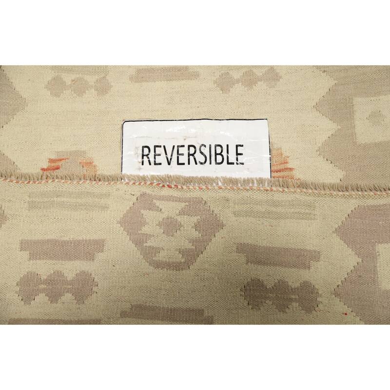 Hand Woven Oriental 100% Wool Carpet Southwestern Tribal Beige & Ivories Kilim Area Rug - 4' 9'' X 3' 2''