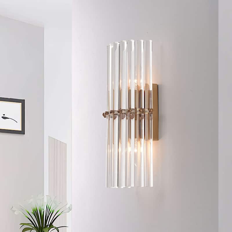 Casandra 2-Light Solid Crystal Glass Bars Mini Wall Sconce - Brushed Brass