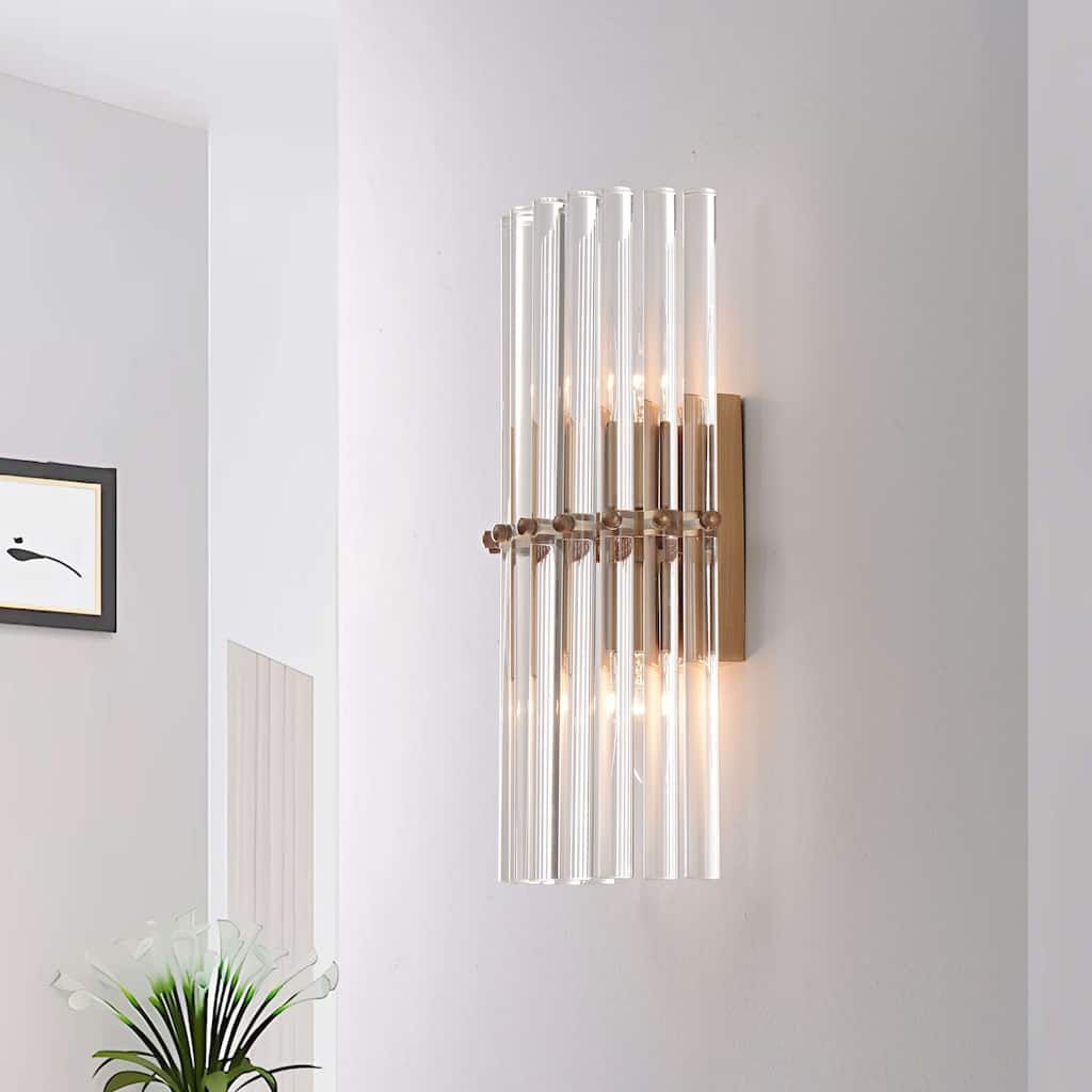 Casandra 2-Light Solid Crystal Glass Bars Mini Wall Sconce - Brushed Brass