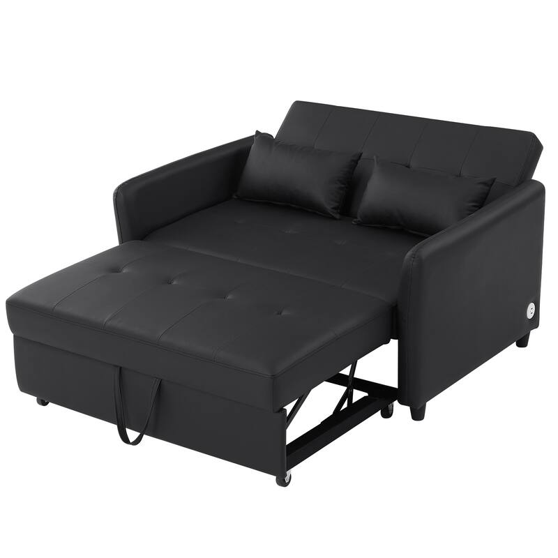 Convertible Sleeper Sofa Bed, 3-in-1 Adjustable Sofa Bed with USB Ports, Upholstered Loveseat Sofa with Armrest