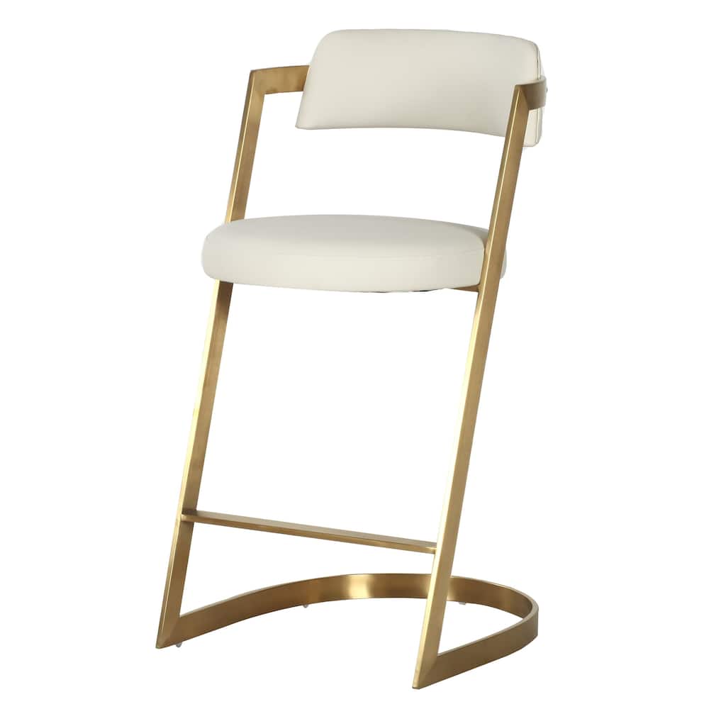 Cid Sandra Counter Height Stool Chair, Beige Pleather, Gold Steel Frame