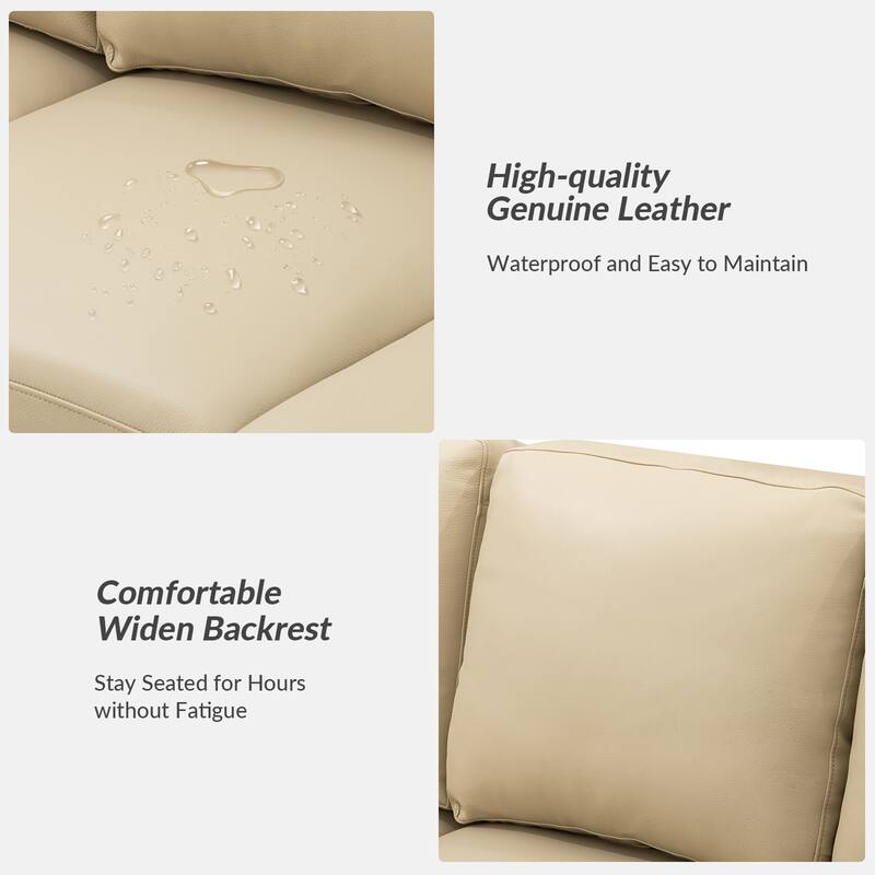 Ernando 83.46" Wide Genuine Leather Sofa with Squared Arms and Pillows