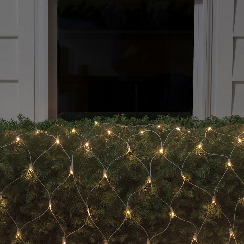 4'x6' Warm White LED Wide Angle Net Style Christmas Lights, White Wire