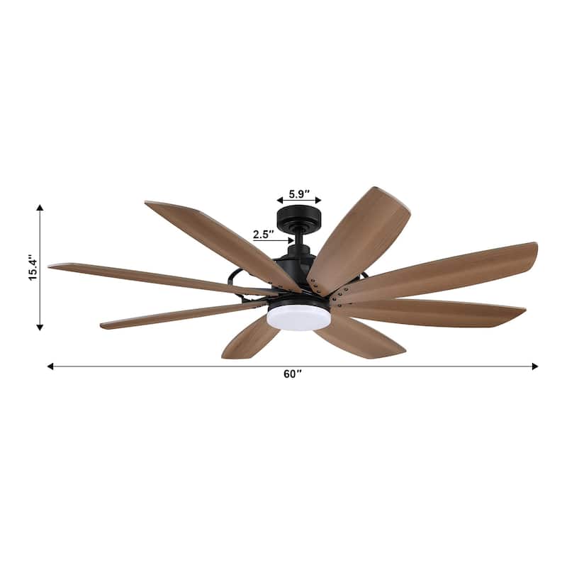 60-inch Black Farmhouse Windmill Ceiling Fan with LED Light and Remote