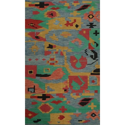 Hand Woven Oriental 100% Wool Carpet Southwestern Modern Navy Blue & Blues Kilim Area Rug - 7' 9'' X 4' 11''