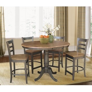 36" Round Wood Extension Dining Table with 4 Counter Height Bar Stools ...