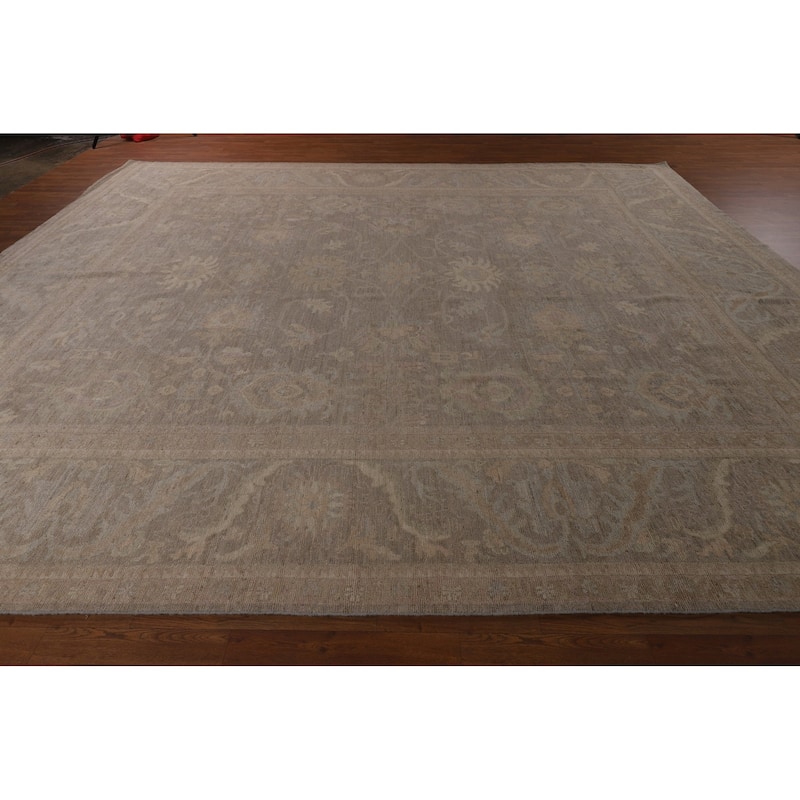 Brown Oushak Turkish Large Area Rug Handmade Vegetable Dye Wool Carpet - 12'2"x 14'3"