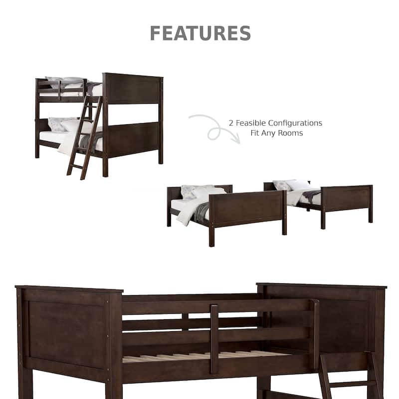 Dylan Transitional Walnut Solid Wood Convertible Bunk Bed by Furniture of America