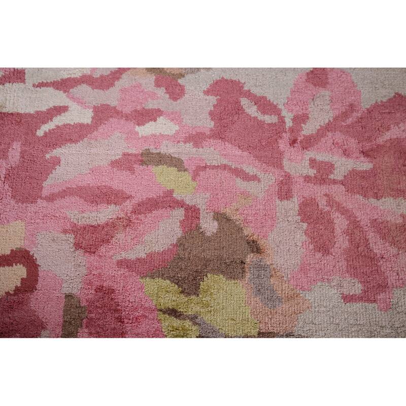 Handmade Abstract Indian Area Rug Oriental Beige Wool & Silk Carpet - 5'5"x 8'5"