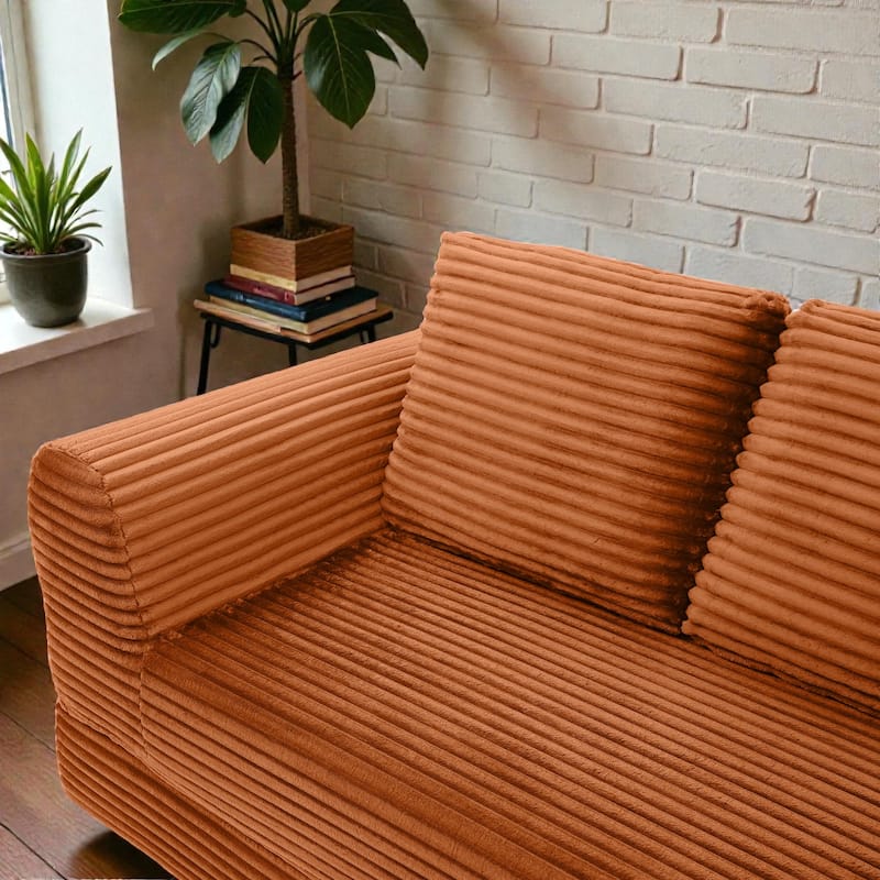 2 in 1 Folding Sofa Bed Loveseat, Corduroy Convertible Sleeper Couch with Pillows, Boneless Floor Futon