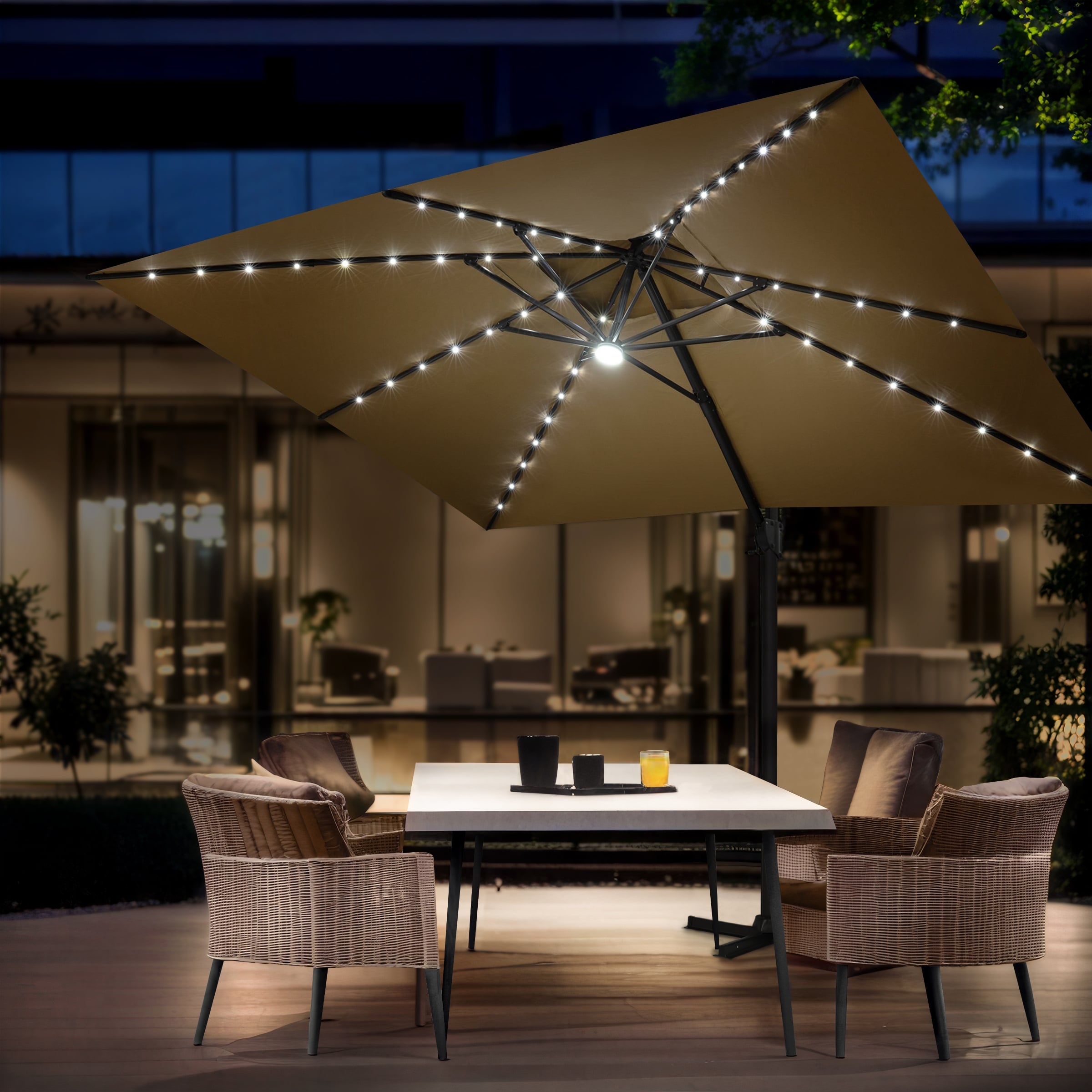 Pellebant 10 x 13FT Outdoor Rectangular Cantilever Patio Umbrella Solar LED Lighted