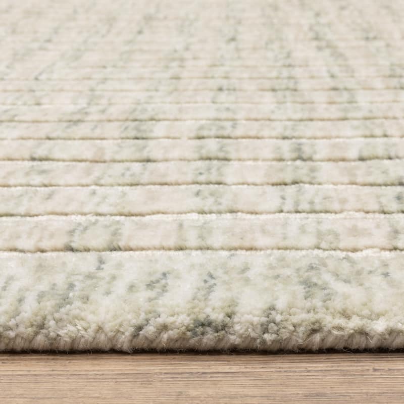 Thalia Scandinavian Textured Stripes Beige/ Sage PET Yarn Area Rug