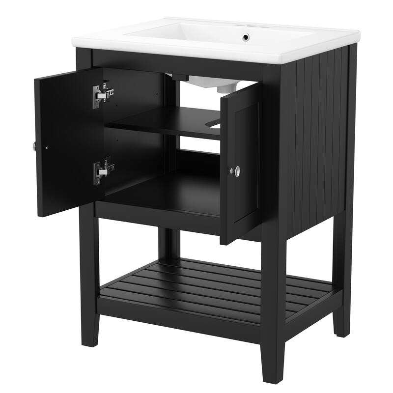 GDFStudio - Genevieve 24" Modern Bathroom Vanity with Ceramic Sink and Solid Wood Frame, Open Shelf Design