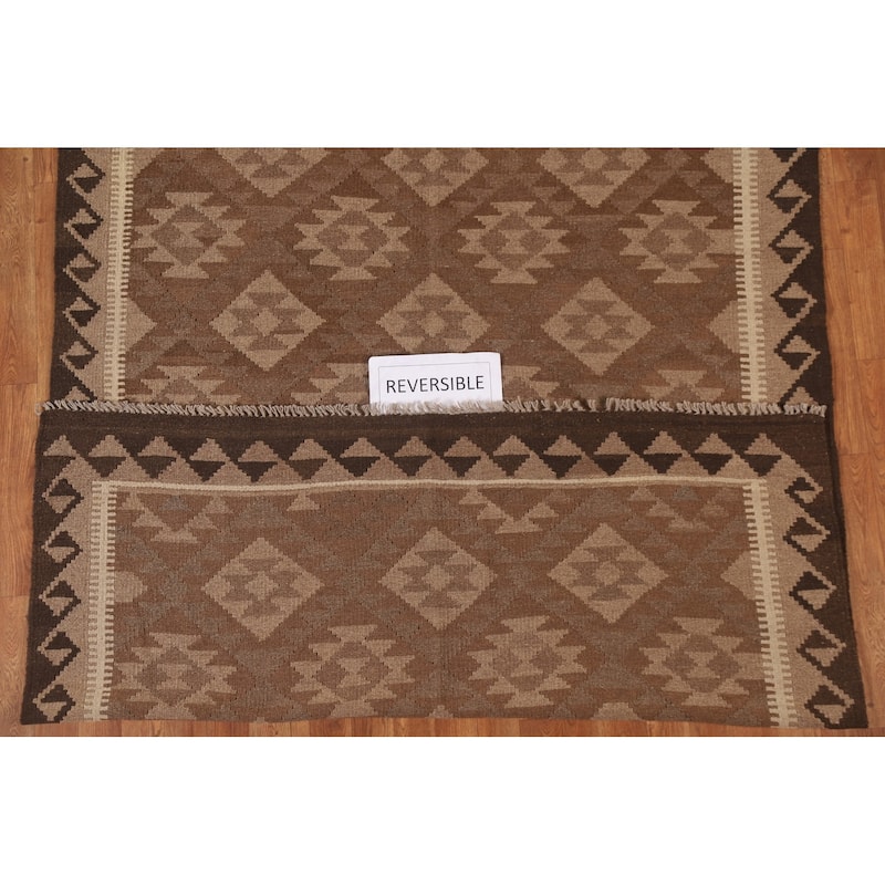 Brown Kilim Reversible Area Rug Flat-weave Living Room Wool Carpet - 5'4" x 8'2"
