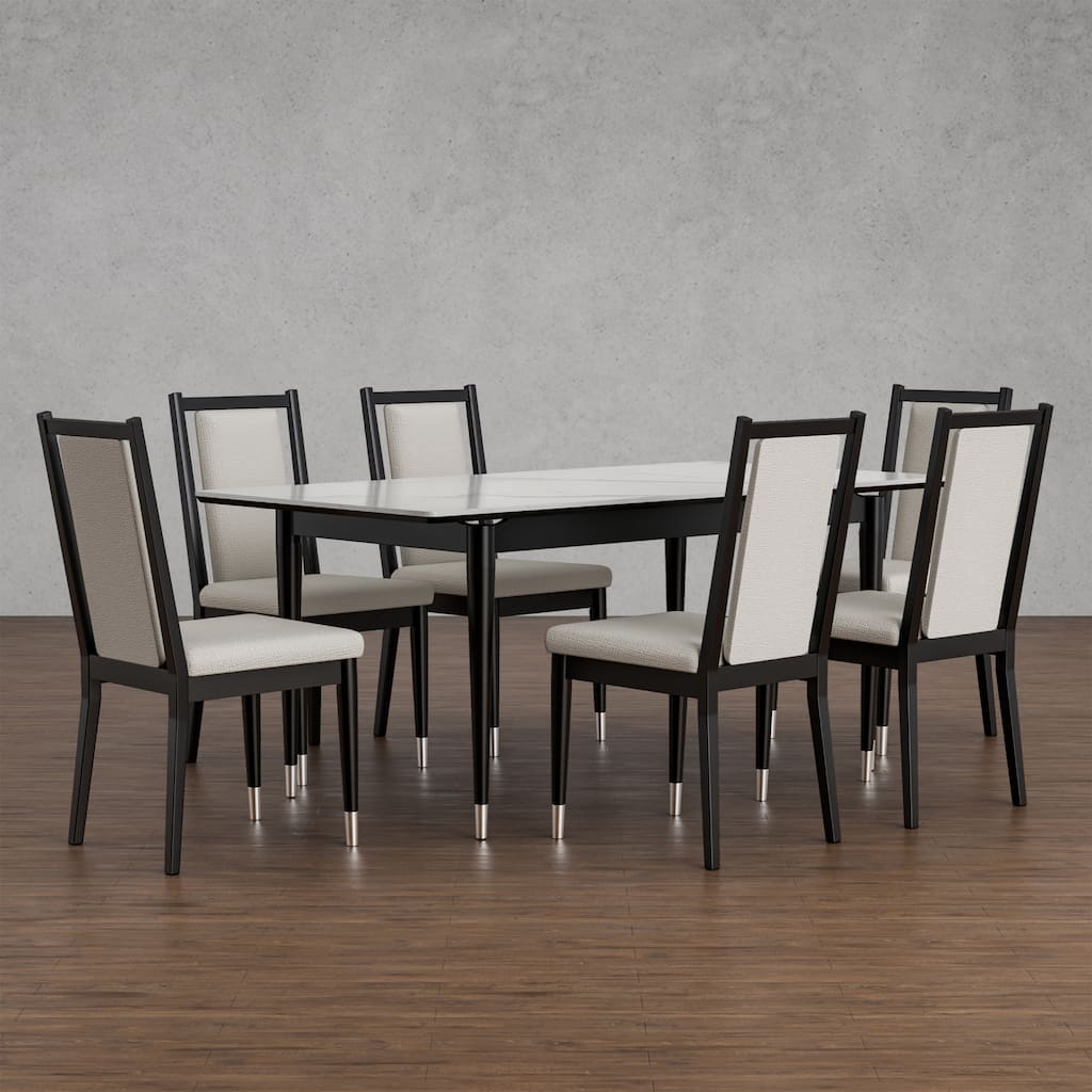 Furniture of America Kalor Modern 7-Piece Black and White Sintered Stone Top Rectangle Dining Table Set