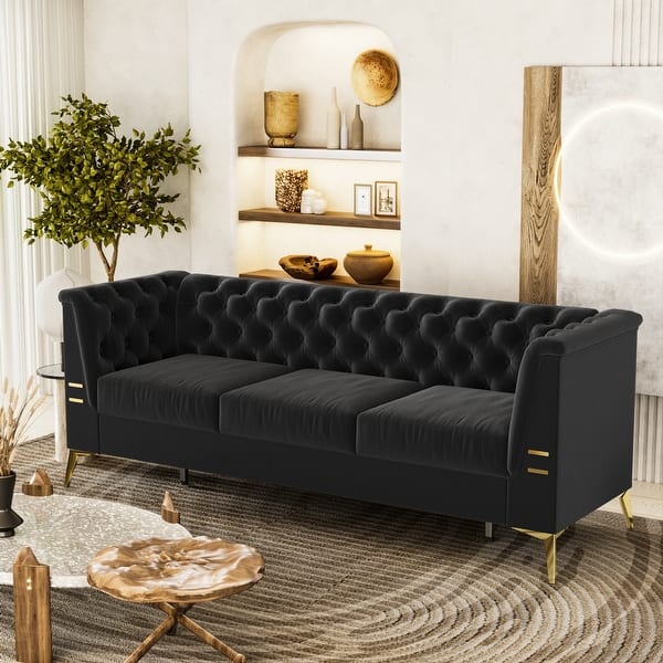 Modern Style Velvet Button-Tufted Living Room SOFA with Removable Cushion & Solid Wood Legs Sofas - Bed Bath & Beyond