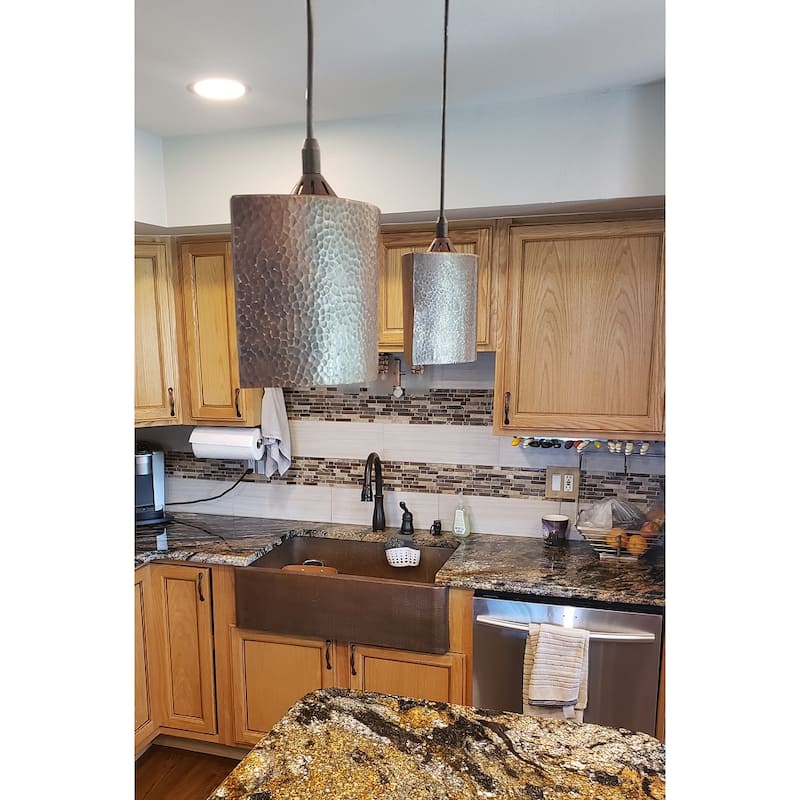 Hammered Copper 8-in Oval Cylinder Pendant Light in Oil Rubbed Bronze (L800DB)